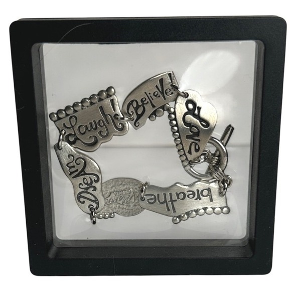 Marcie USA Jewelry - Marcie USA Pewter Charm Bracelet Faith Love Believe Laugh Breathe Toggle Y2K